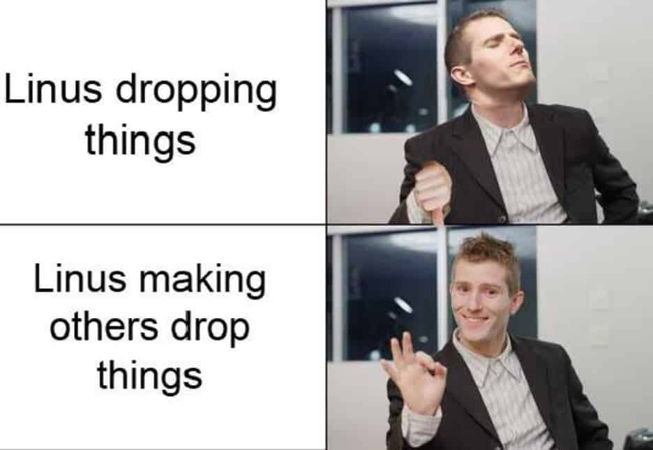 Linus Dropping Things Tips Meme (en anglais)