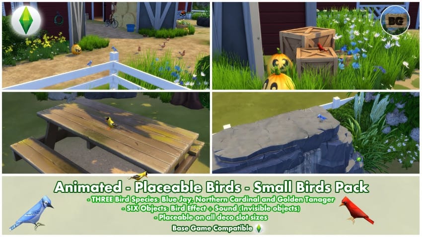 Les meilleurs mods pour animaux des Sims 4 - Oiseaux placés animés